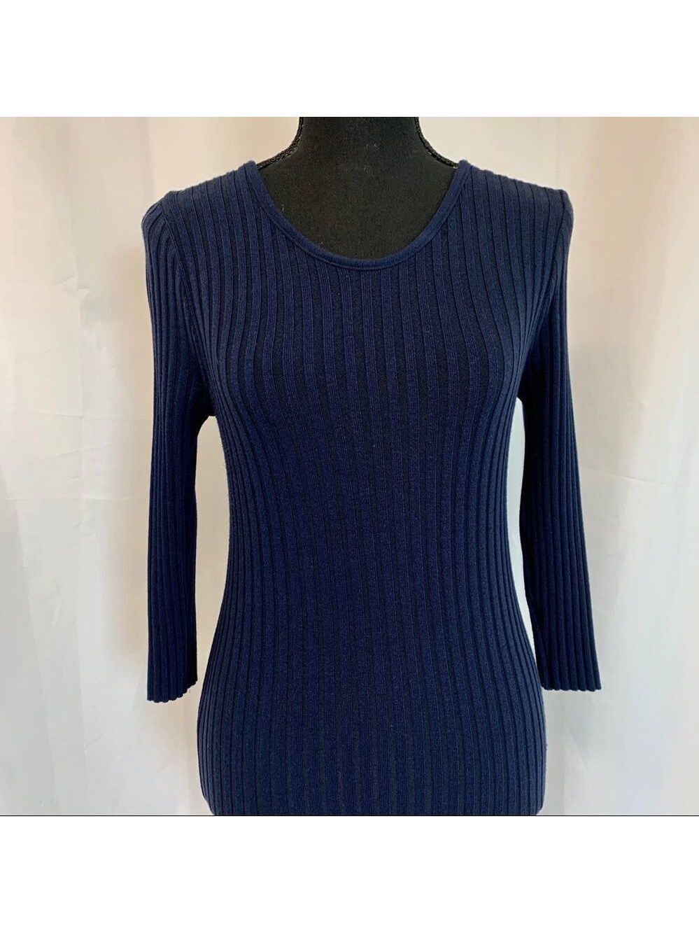 NAVY Blue ribbed knit long sleeve bodycon sweater dress Sz M - Picture 3 of 8